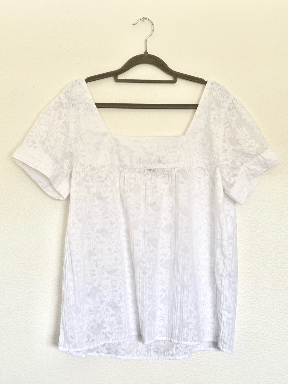 ALC Cotton Blend Summer White Square Neck Top Short Sleeve Large EUC